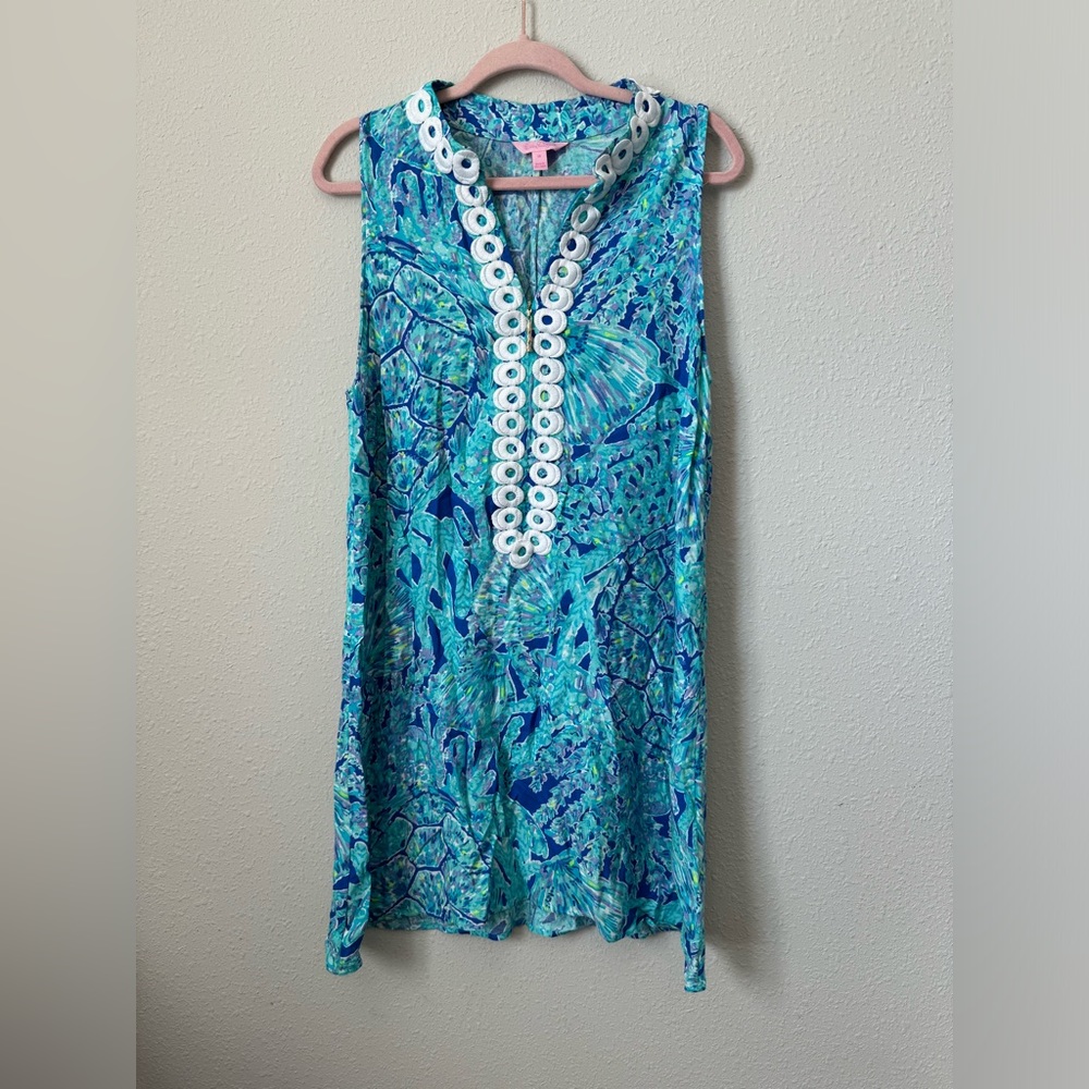 Lilly Pulitzer Jane Shift Dress Tortuga Times Blue Purple Gold